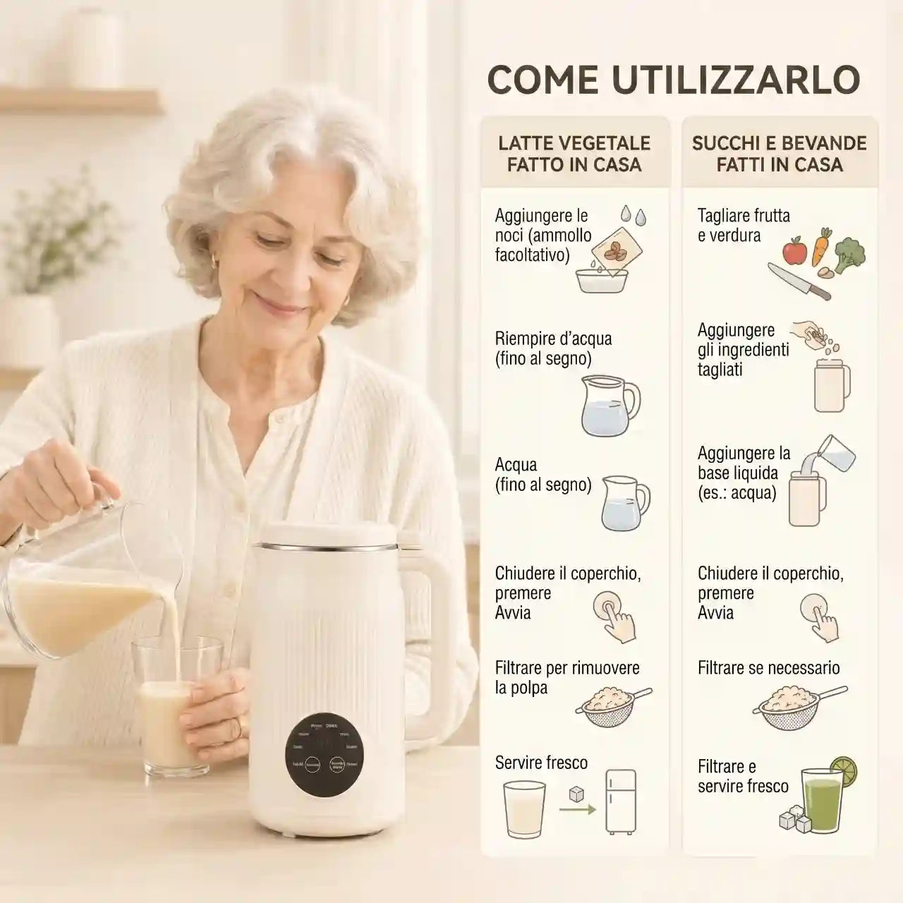 VitaMixia - Multifunzione 8 in 1 per Preparare Bevande Vegetali, Succhi e Molto Altro