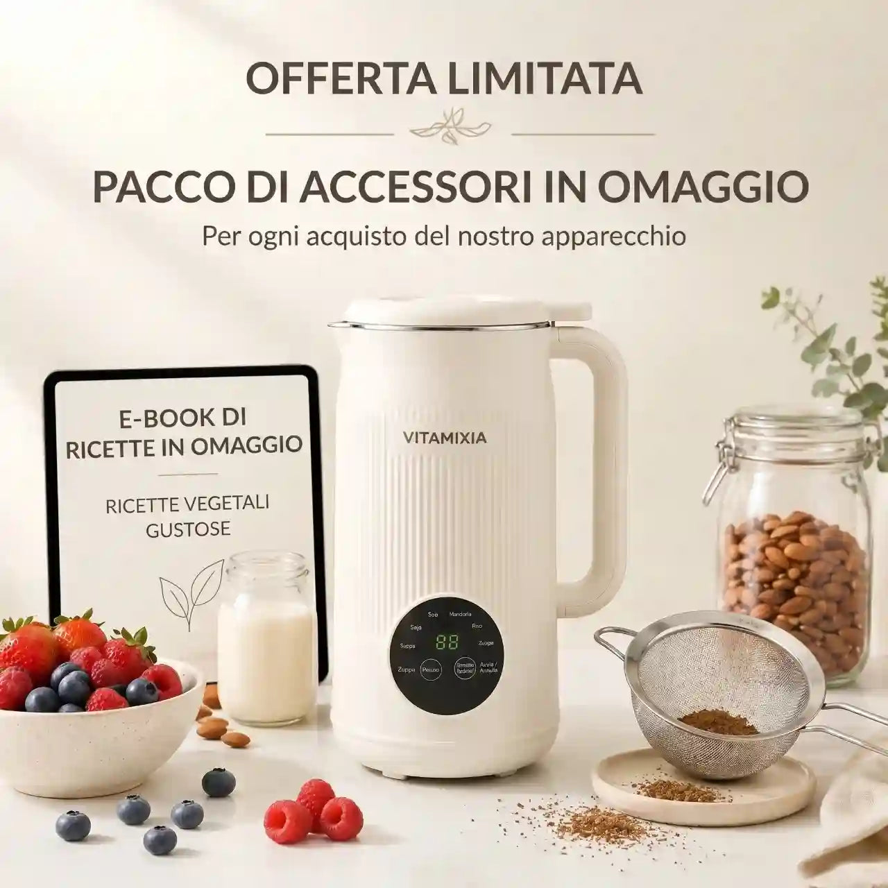 VitaMixia - Multifunzione 8 in 1 per Preparare Bevande Vegetali, Succhi e Molto Altro