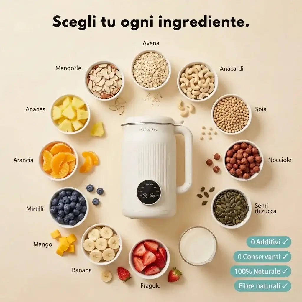 VitaMixia Multifunzione 8 in 1, Prepara Bevande Vegetali, Succhi e Molto Altro.